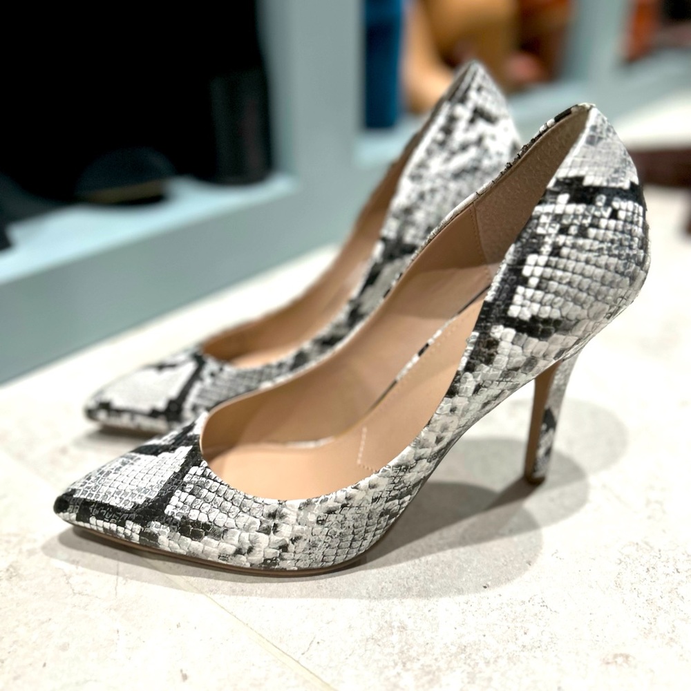 Charles David snake pumps heels